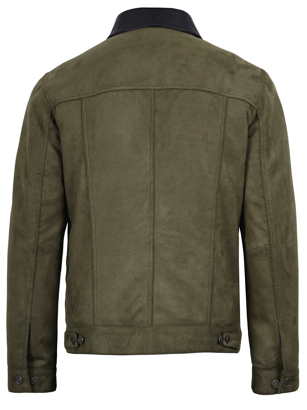 Men's Olive Green Faux Suede Trucker Jacket - Image 2