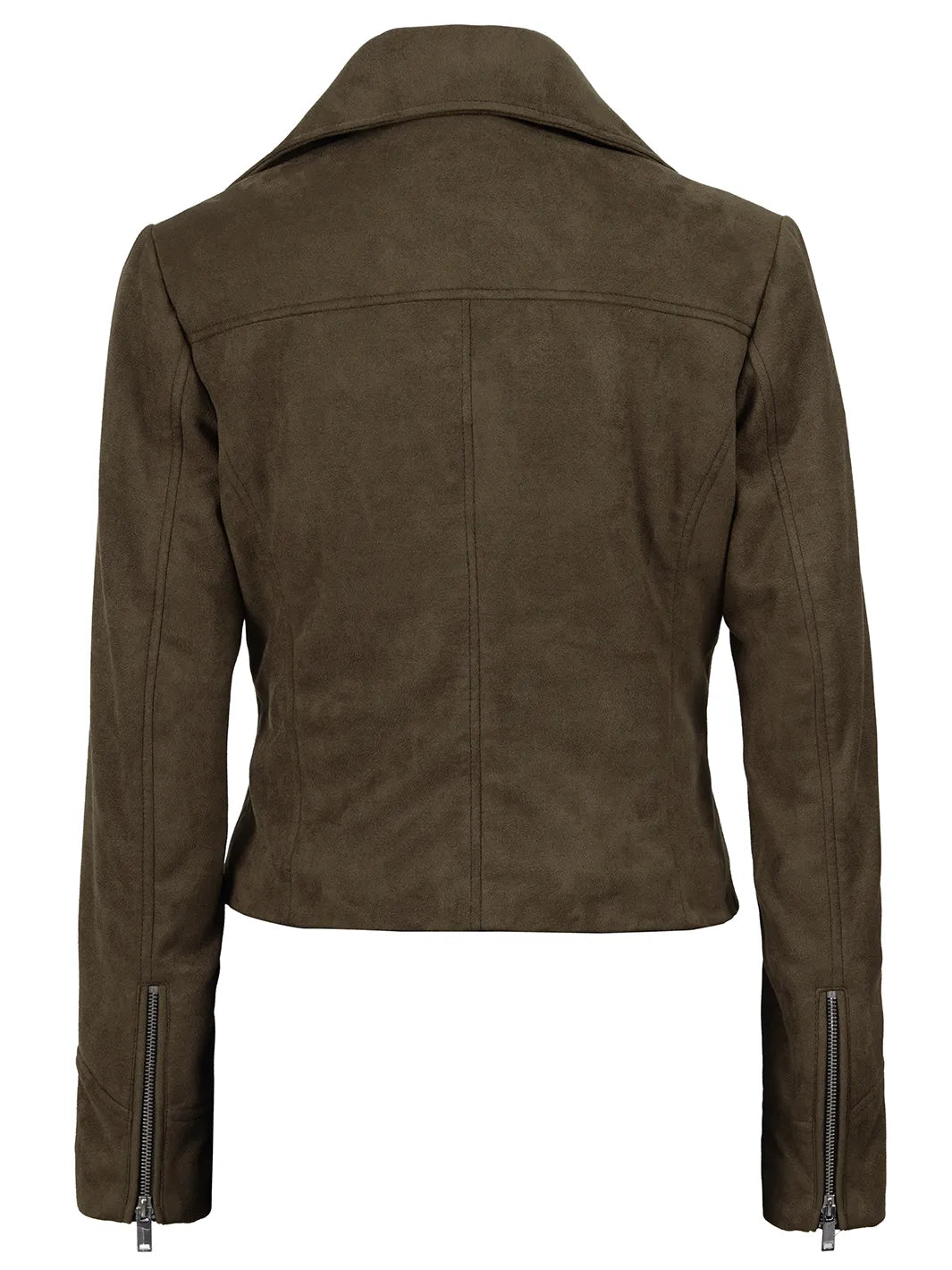 Women's Dark Brown Faux Suede Biker Style Jacket - Image 2