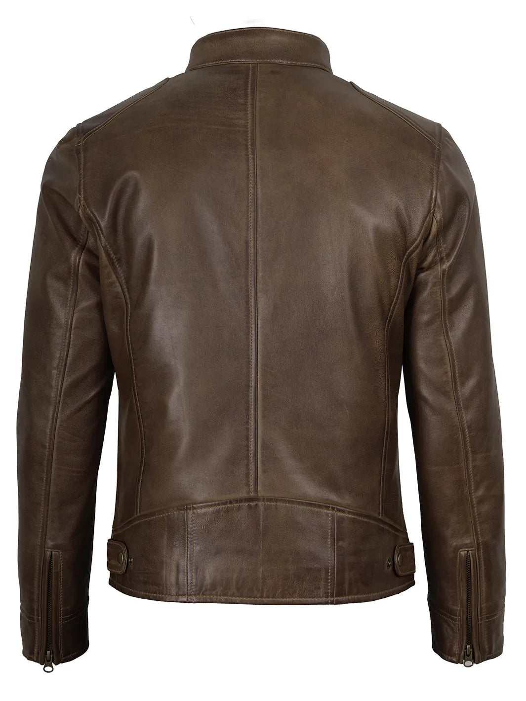 Men's Coffee Brown Waxed Lambskin Cafe Racer Jacket - Image 2