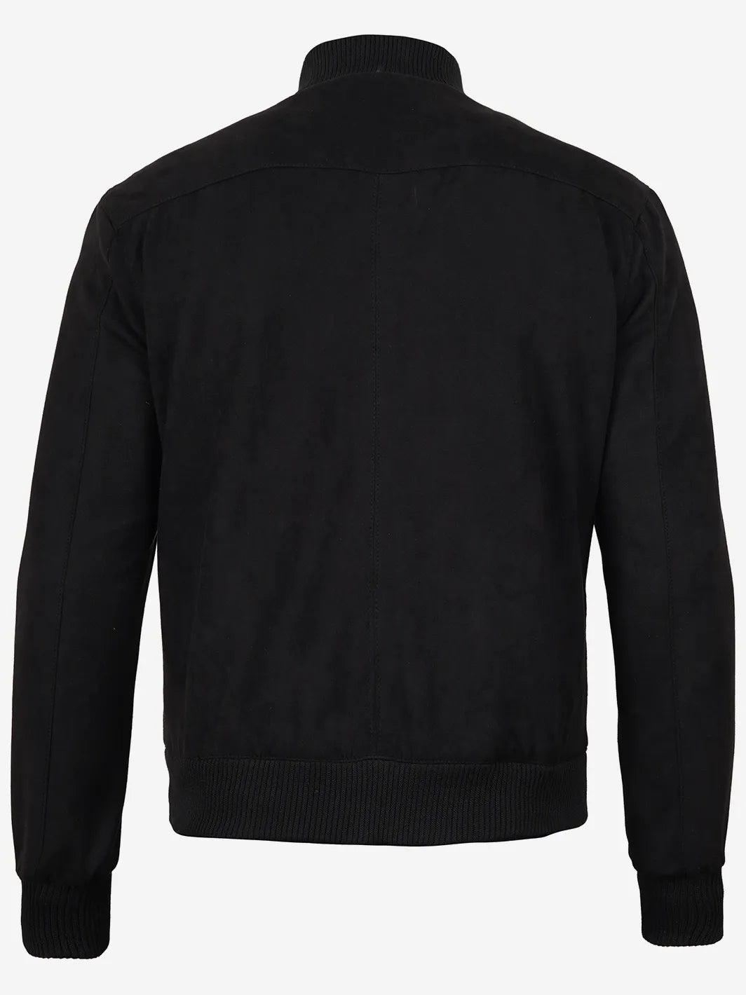 Men's Black Faux Suede Bomber Jacket - Image 2