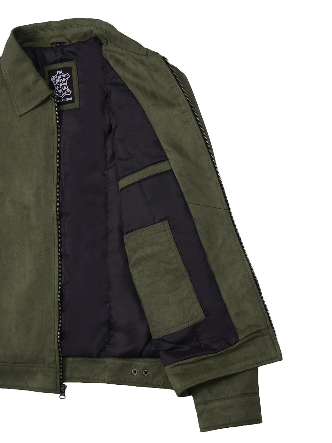 Men's Olive Green Brown Faux Suede Harrington Jacket - Image 6