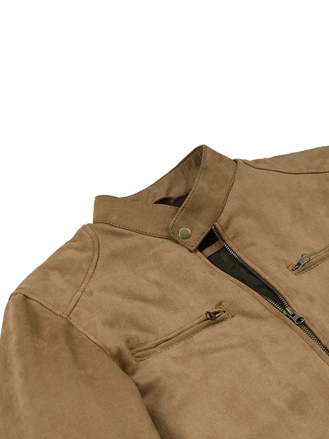 Men's Camel Faux Suede Cafe Racer Jacket - Image 5
