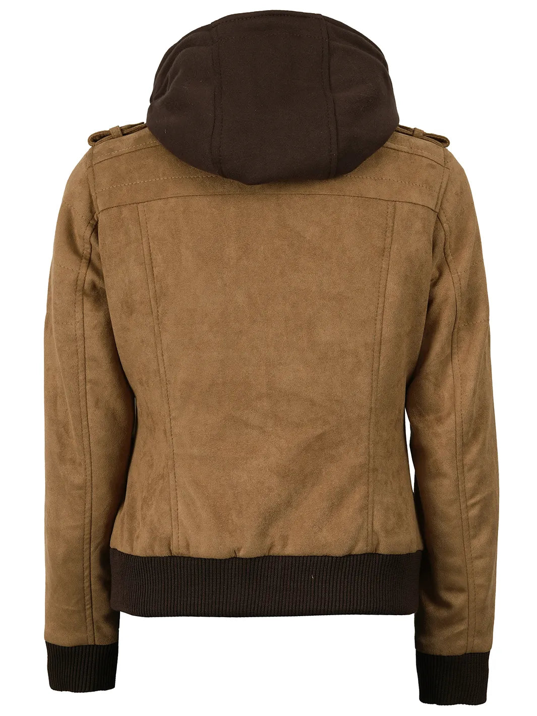 Women's Light Brown Faux Suede Hooded Bomber Jacket - Image 3