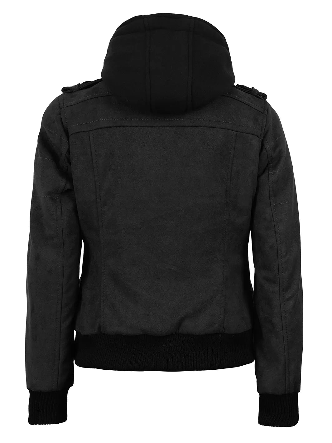 Women's Black Faux Suede Hooded Bomber Jacket - Image 3