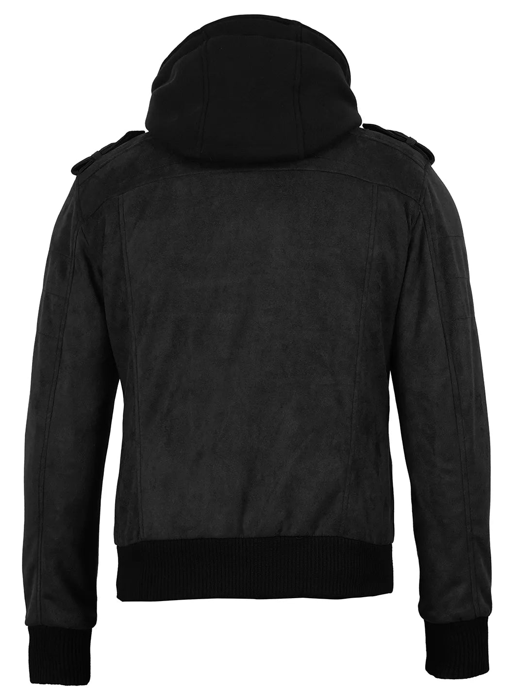 Men's Black Faux Suede Hooded Bomber Jacket - Image 3