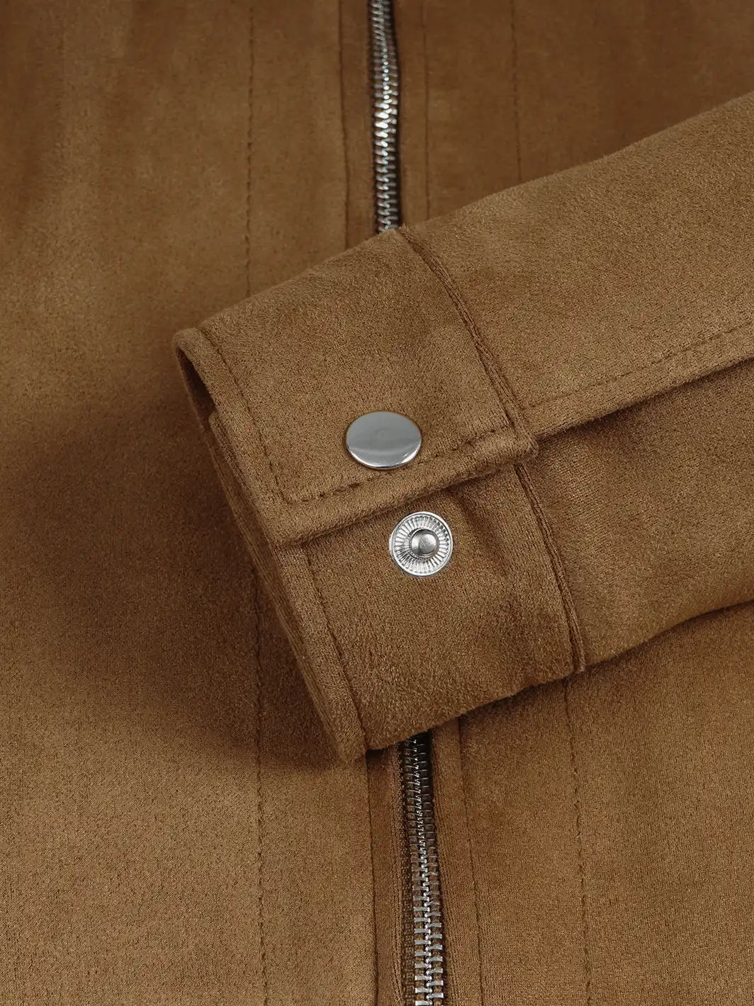 Women's Light Brown Faux Suede Harrington Jacket - Image 6