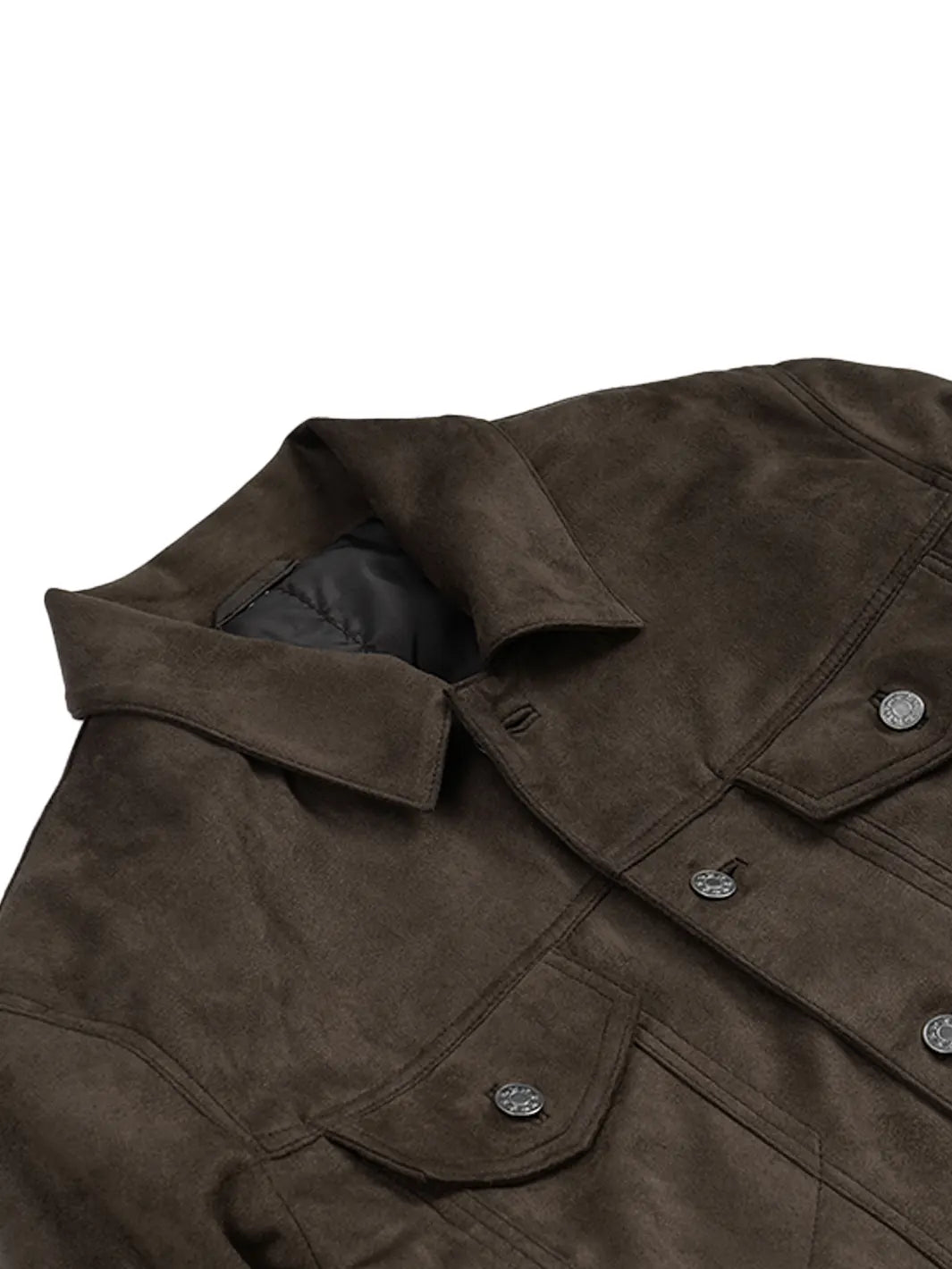 Men's Dark Brown Faux Suede Trucker Jacket - Image 5