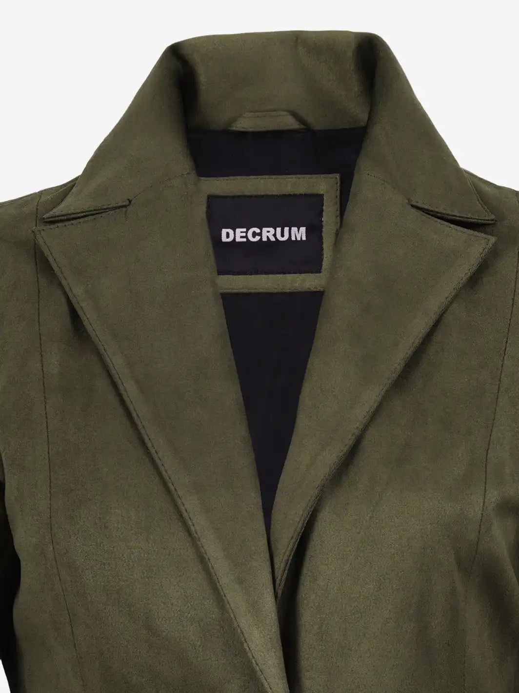 Women's Olive Green Faux Suede Notch Lapel Blazer - Image 5