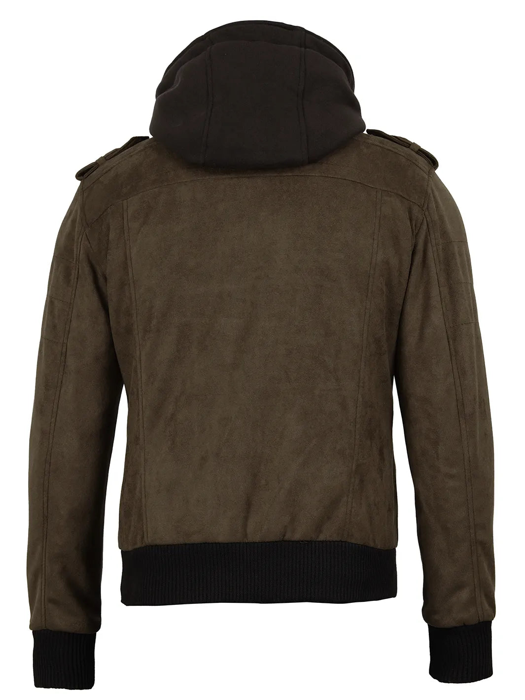 Men's Dark Brown Faux Suede Hooded Bomber Jacket - Image 3