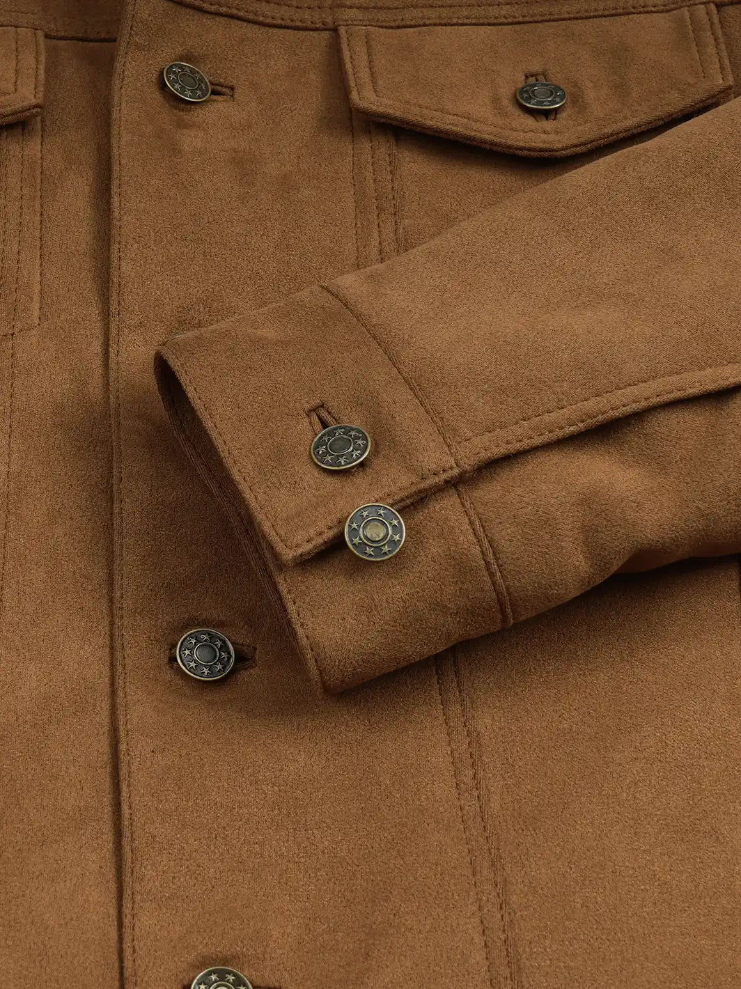 Men's Light Brown Faux Suede Trucker Jacket - Image 6