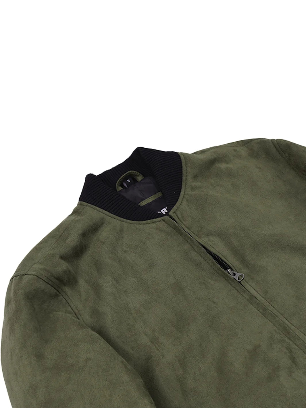 Men's Olive Green Faux Suede Bomber Jacket - Image 5