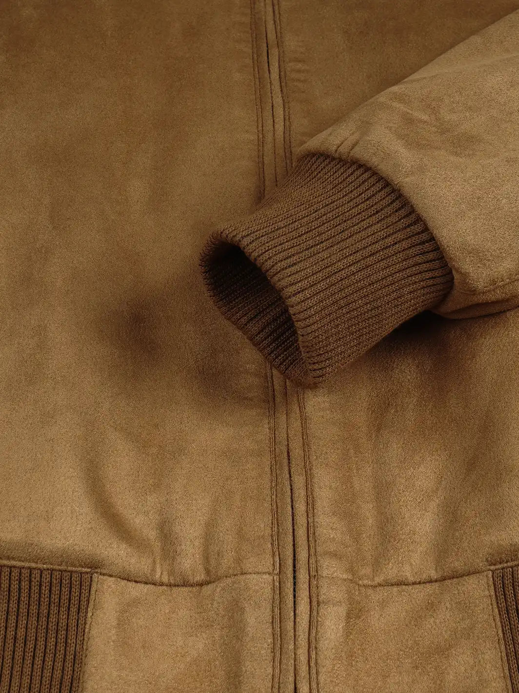 Adamsville Men's Light Brown Faux Suede Bomber Jacket - Image 5