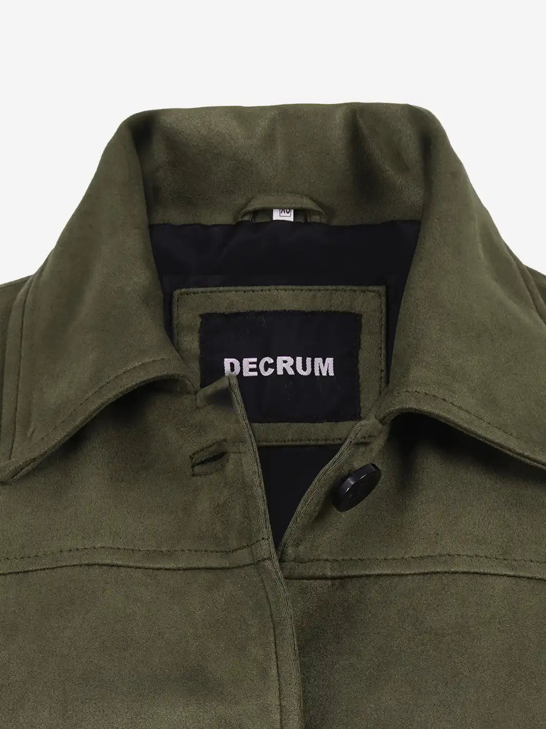 Women's 3/4 Length Olive Green Faux Suede Coat — Button Front - Image 5