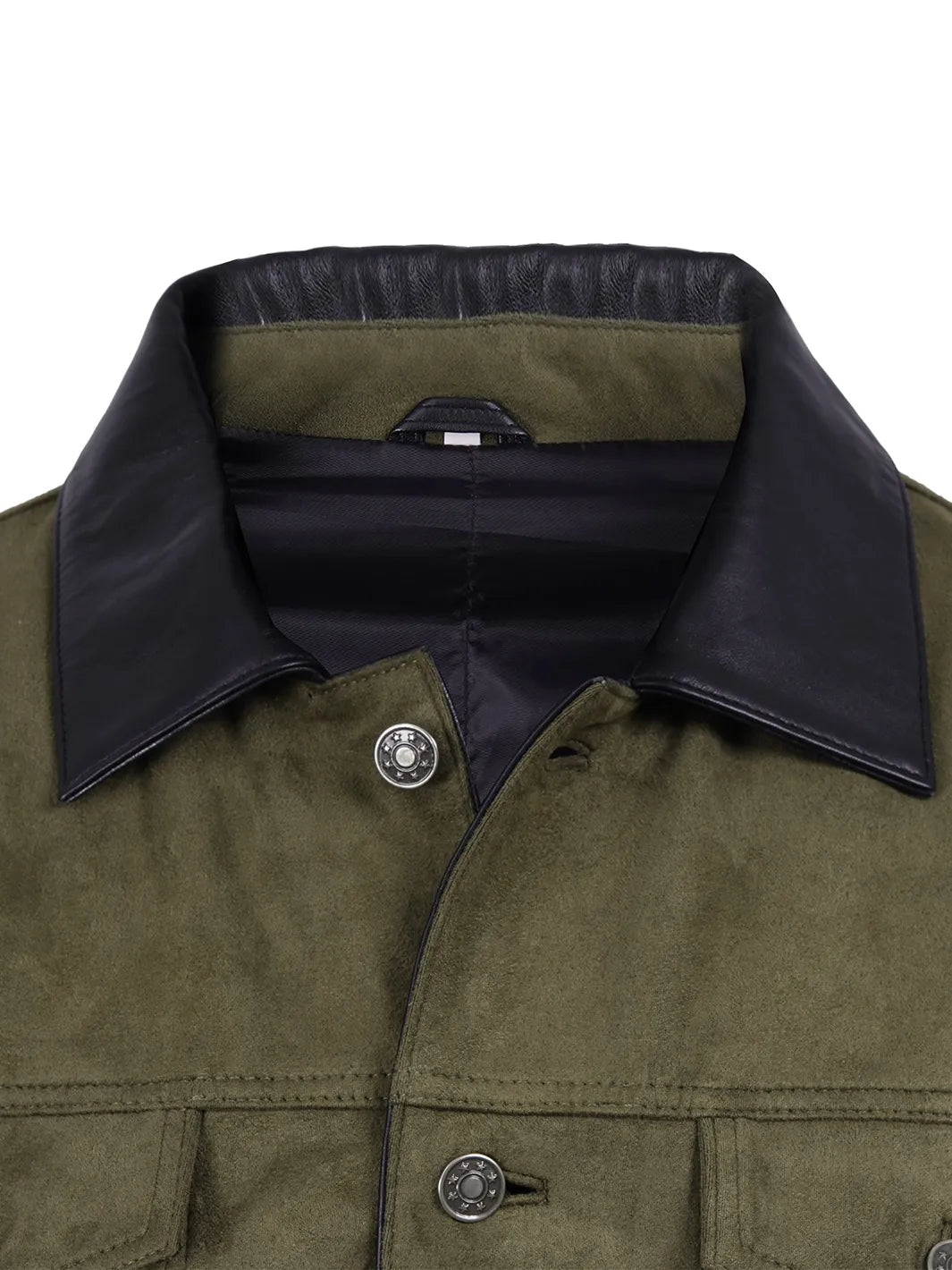 Men's Olive Green Faux Suede Trucker Jacket - Image 6