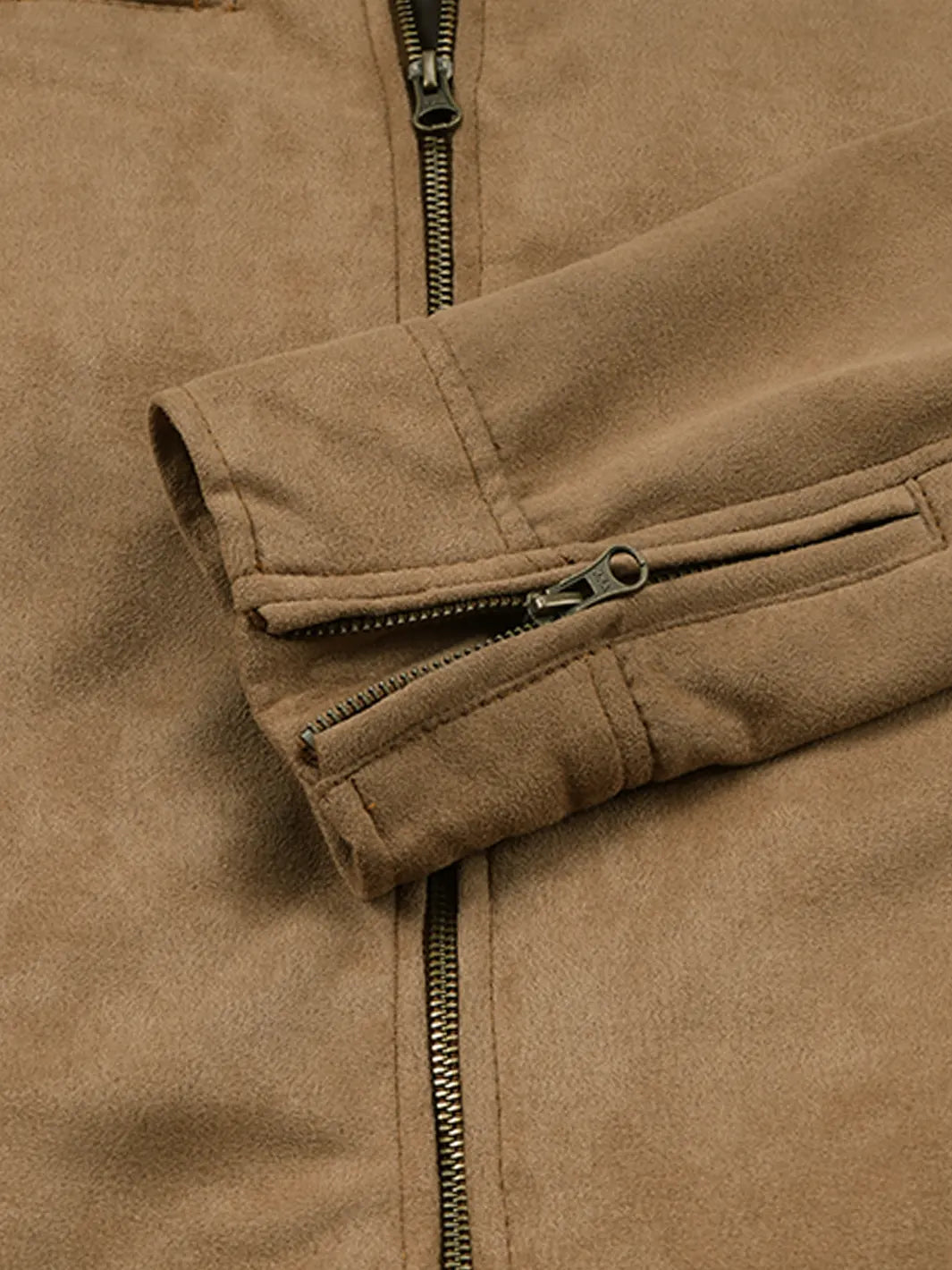 Men's Camel Faux Suede Cafe Racer Jacket - Image 6