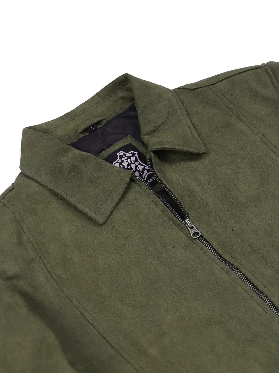 Men's Olive Green Brown Faux Suede Harrington Jacket - Image 7