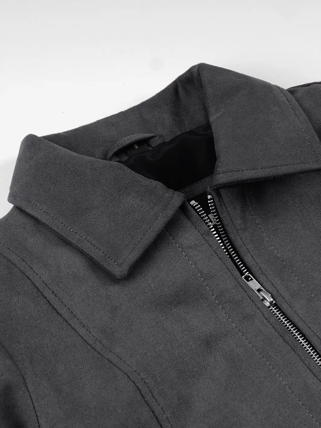 Women's Dark Grey Faux Suede Harrington Jacket - Image 6