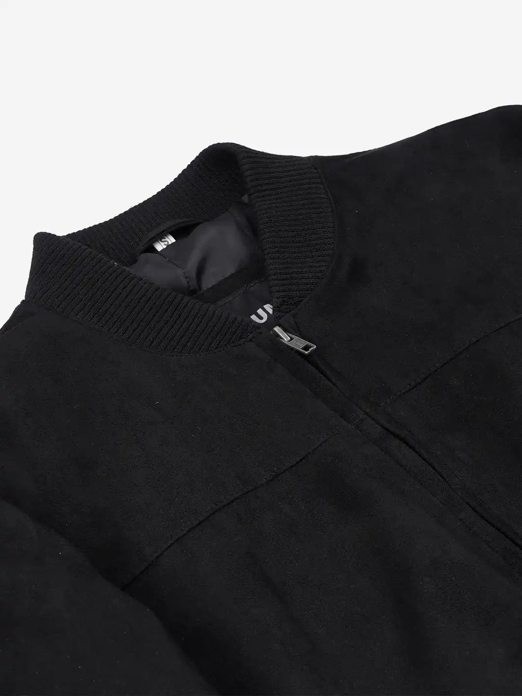 Men's Black Faux Suede Bomber Jacket - Image 6