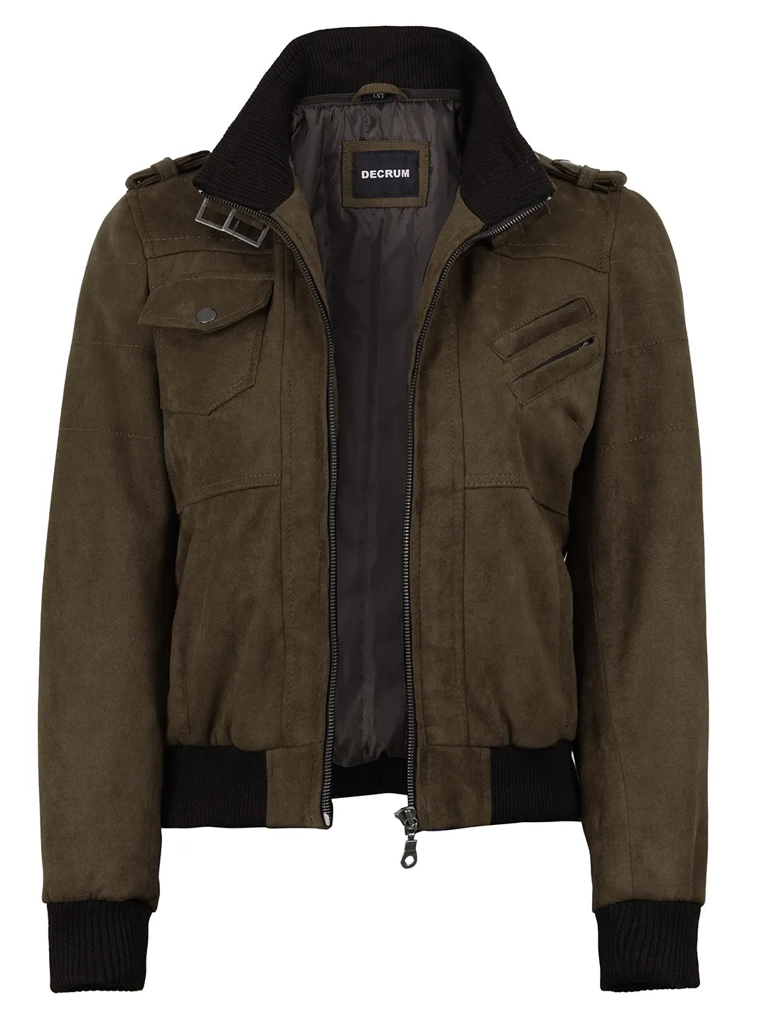 Women's Dark Brown Faux Suede Hooded Bomber Jacket - Image 6