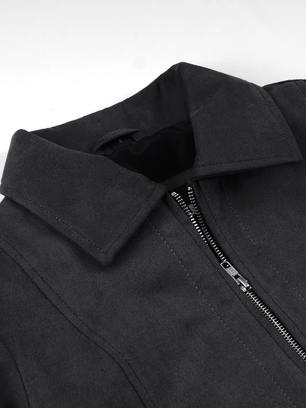 Women's Black Faux Suede Harrington Jacket - Image 7