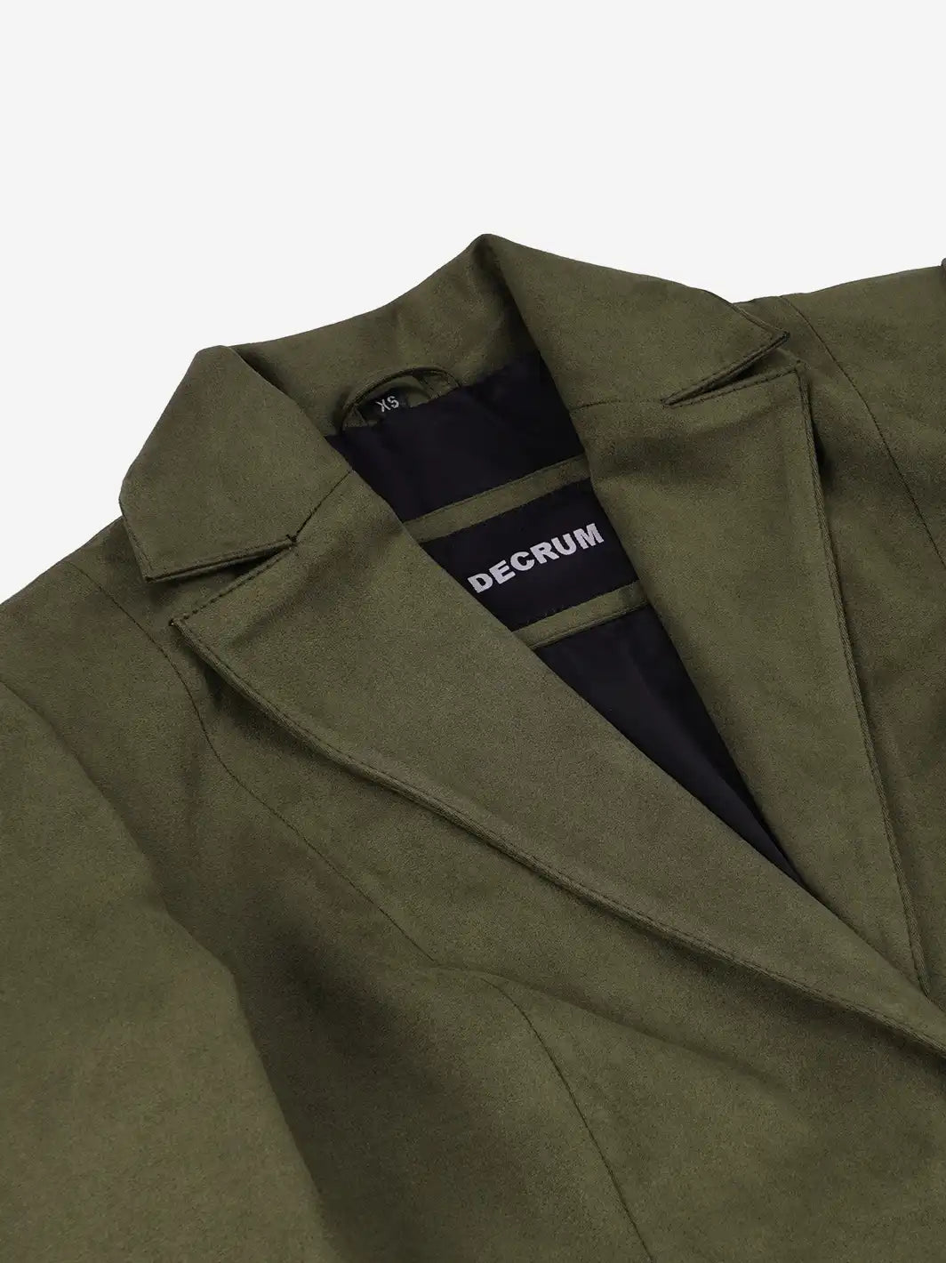 Women's Olive Green Faux Suede Notch Lapel Blazer - Image 6