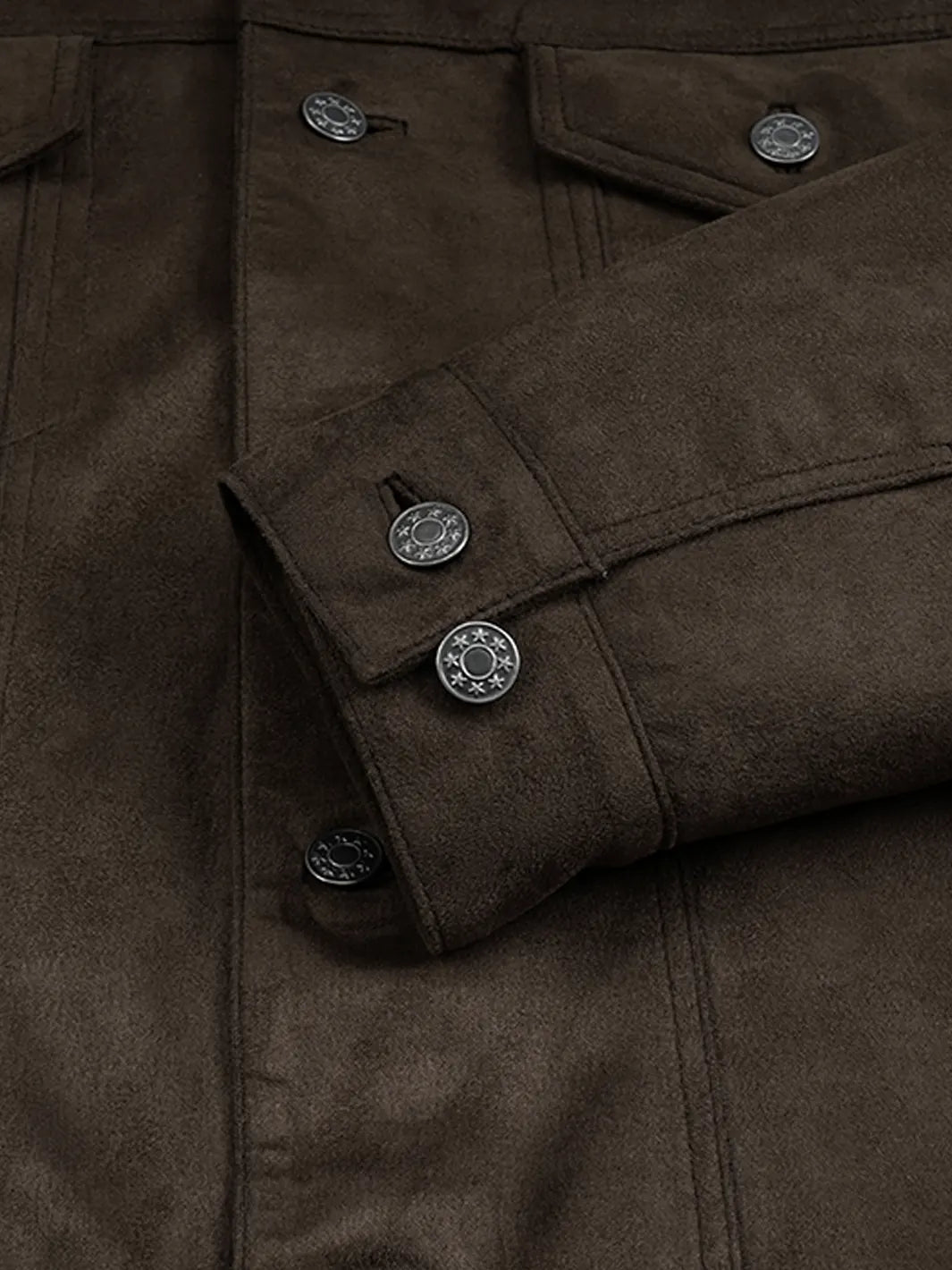 Men's Dark Brown Faux Suede Trucker Jacket - Image 6