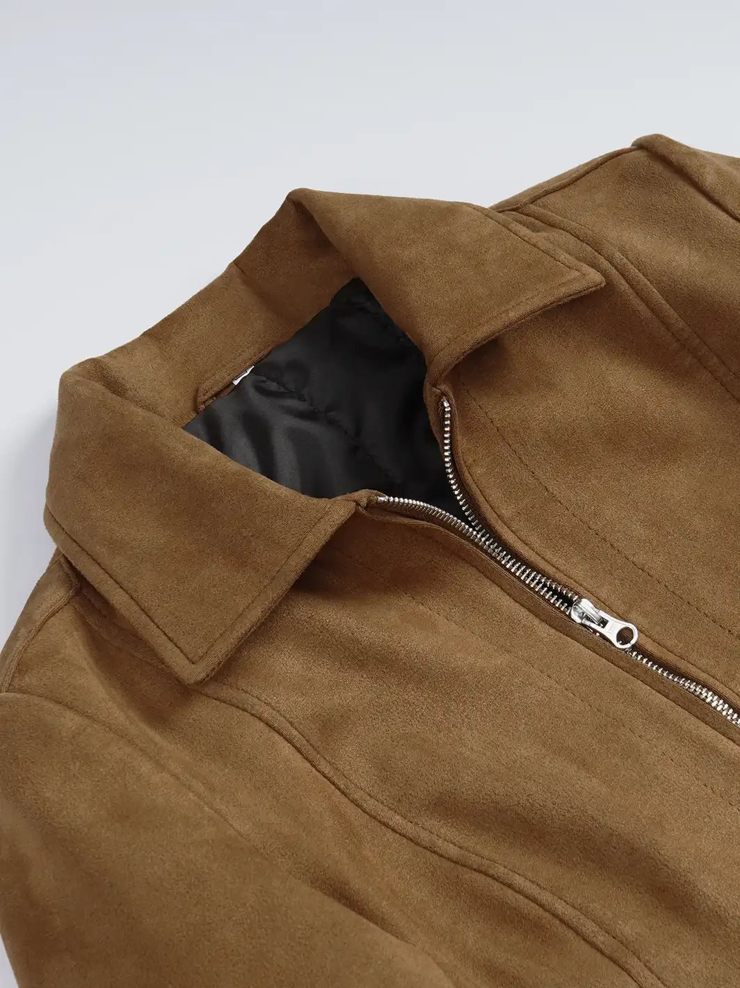 Women's Light Brown Faux Suede Harrington Jacket - Image 5
