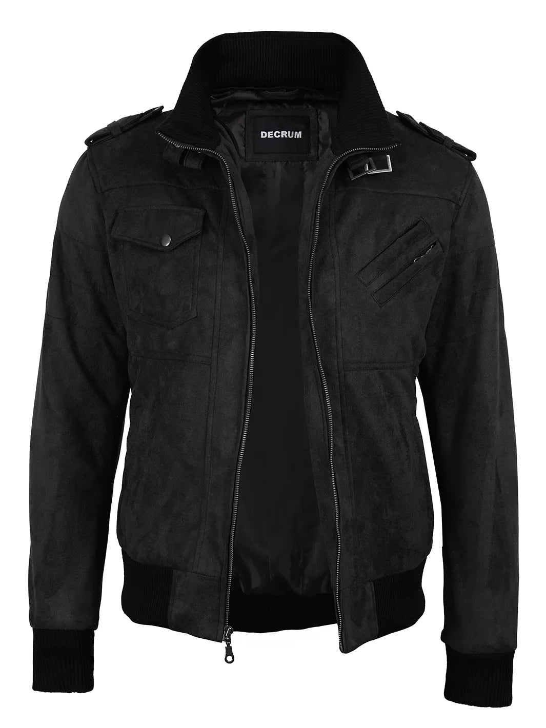Men's Black Faux Suede Hooded Bomber Jacket - Image 6