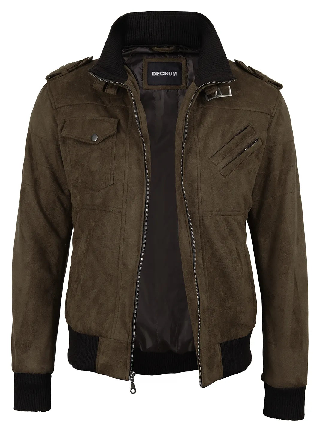 Men's Dark Brown Faux Suede Hooded Bomber Jacket - Image 6