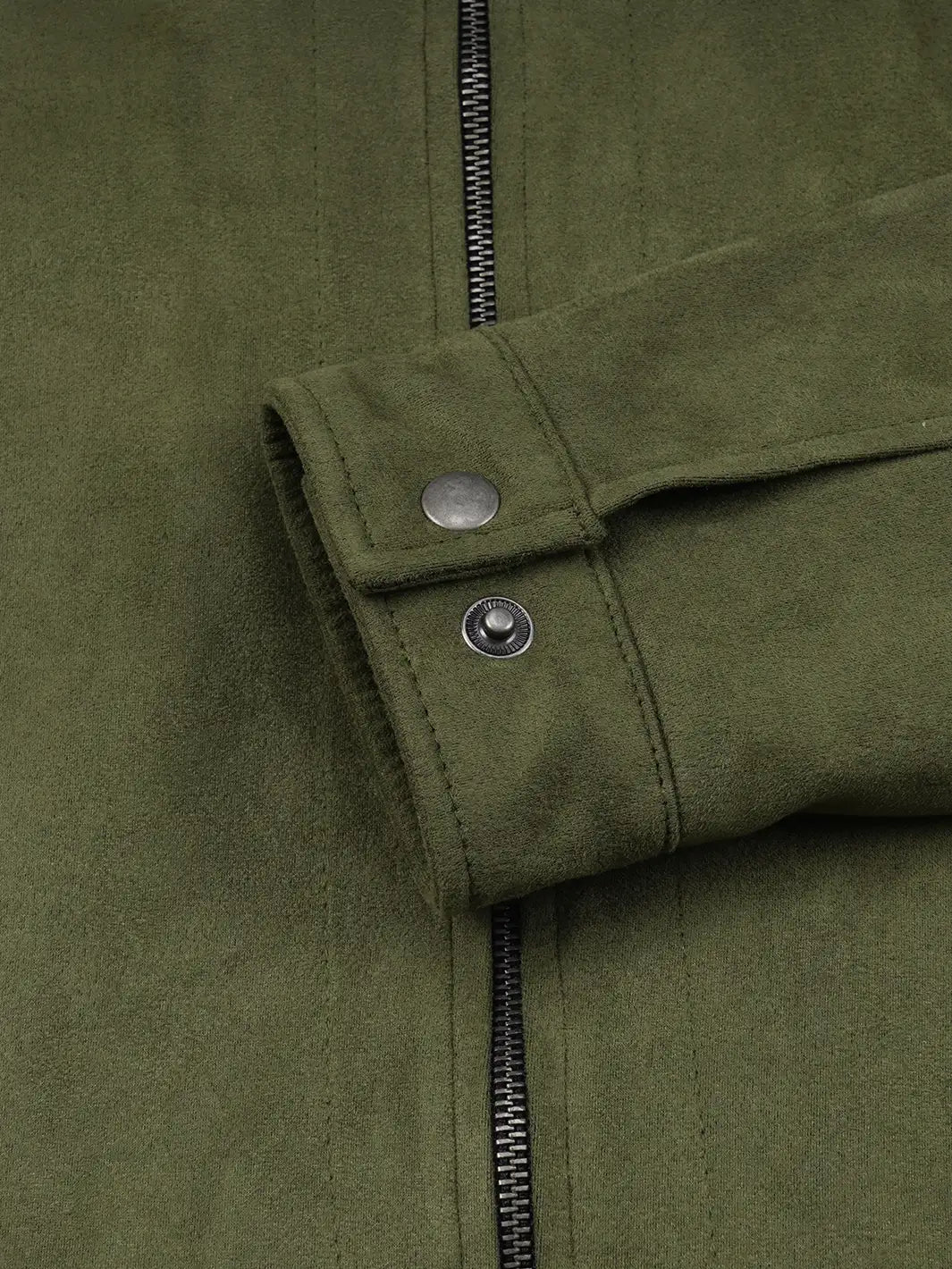 Men's Olive Green Brown Faux Suede Harrington Jacket - Image 5