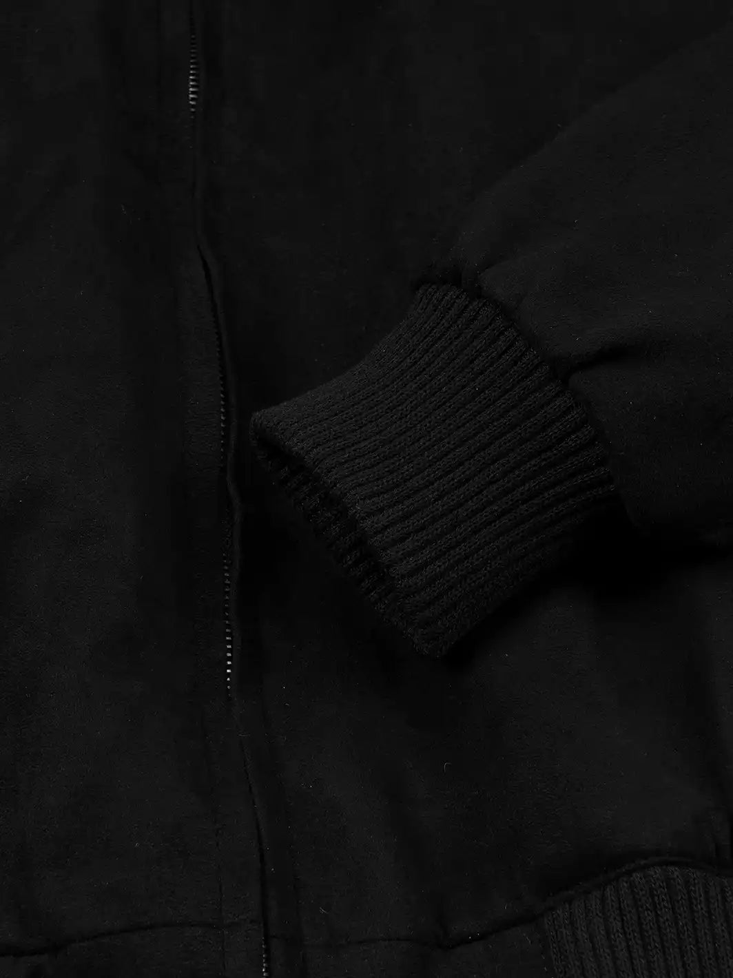 Men's Black Faux Suede Bomber Jacket - Image 7