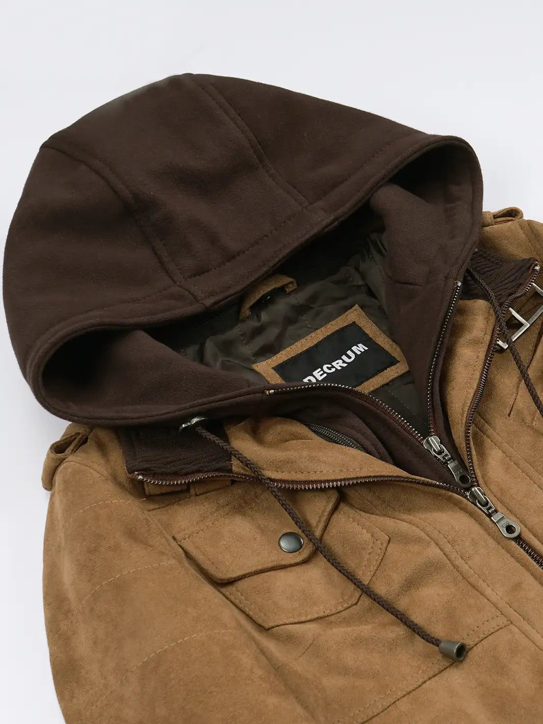Women's Light Brown Faux Suede Hooded Bomber Jacket - Image 8