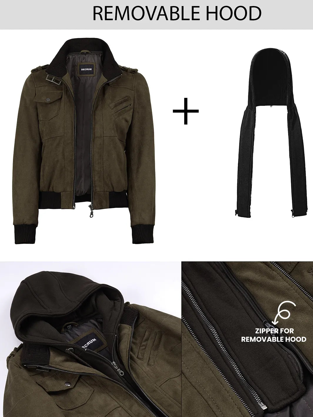 Women's Dark Brown Faux Suede Hooded Bomber Jacket - Image 2