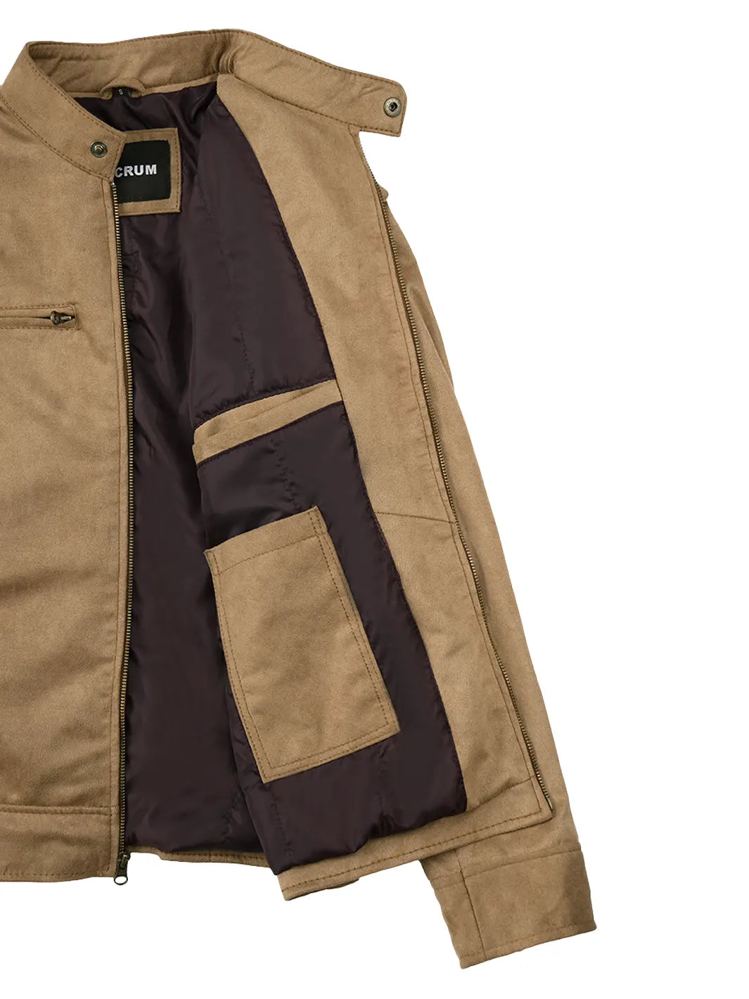 Men's Camel Faux Suede Cafe Racer Jacket - Image 7