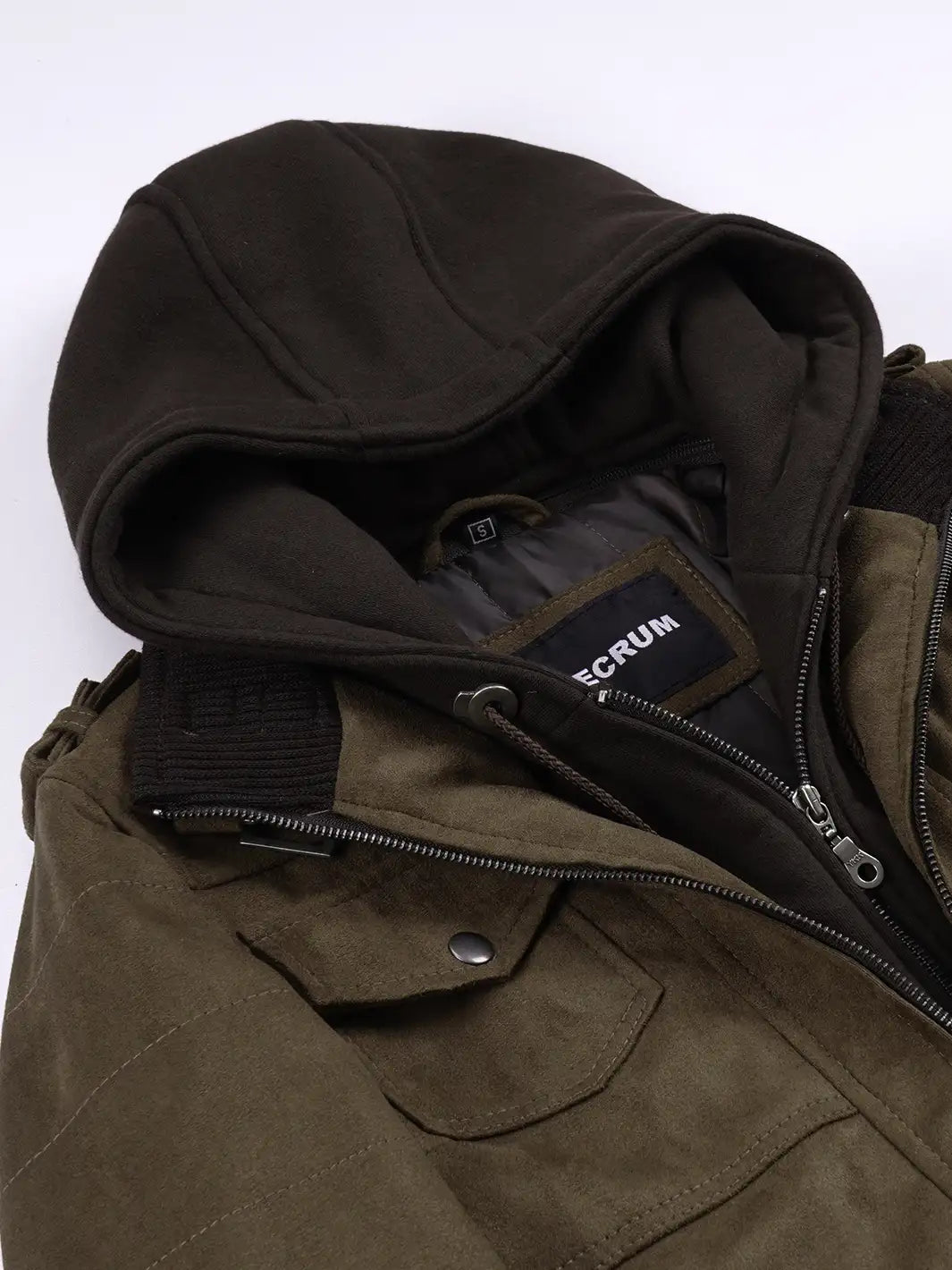 Women's Dark Brown Faux Suede Hooded Bomber Jacket - Image 8