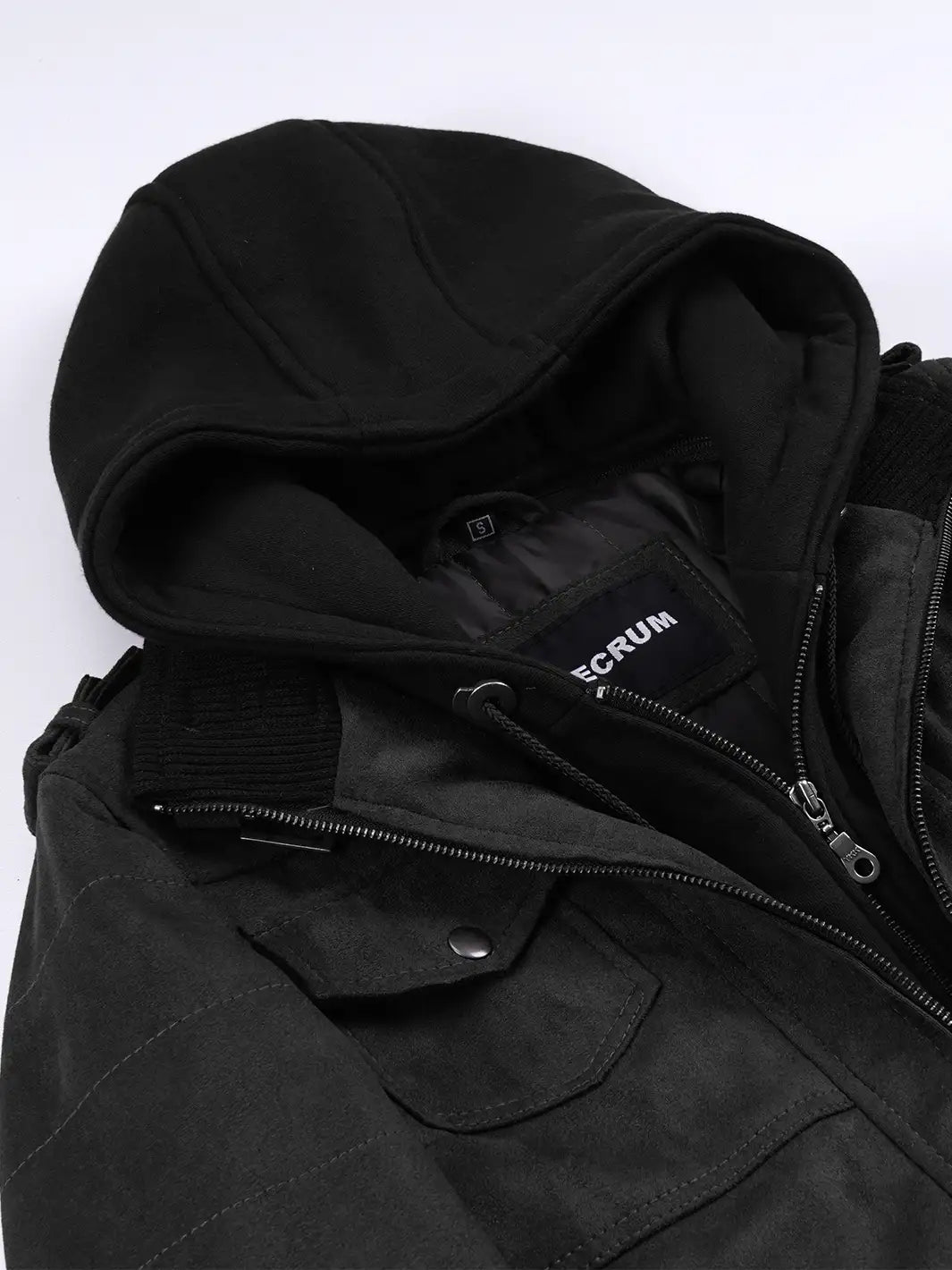 Women's Black Faux Suede Hooded Bomber Jacket - Image 8