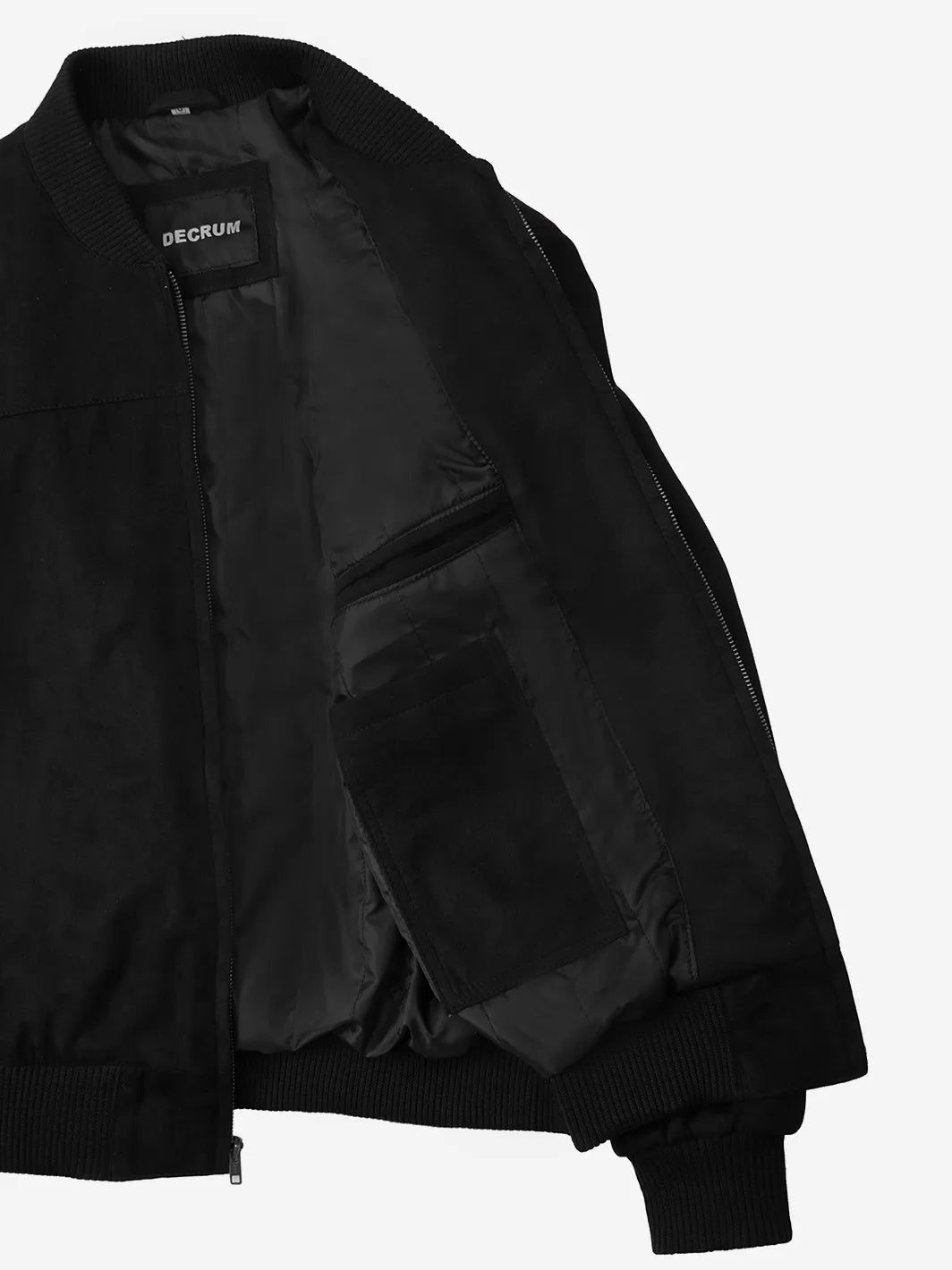 Men's Black Faux Suede Bomber Jacket - Image 8