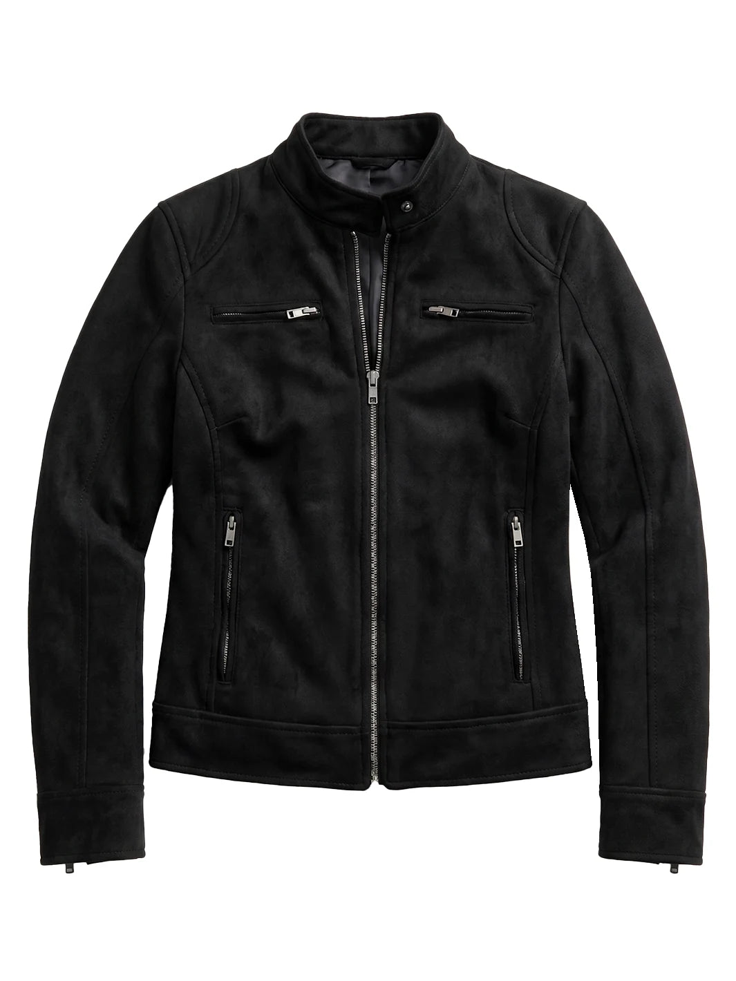Women's Black Faux Suede Biker Style Jacket - Image 5