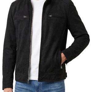 Men's Black Faux Suede Cafe Racer Jacket