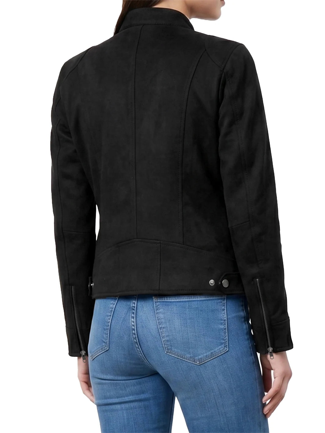 Women's Black Faux Suede Biker Style Jacket - Image 2