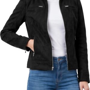 Women's Black Faux Suede Biker Style Jacket