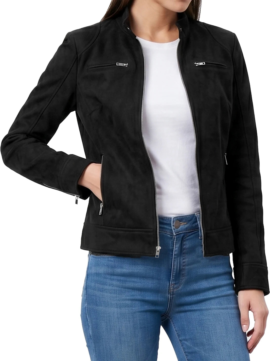 Women's Black Faux Suede Biker Style Jacket