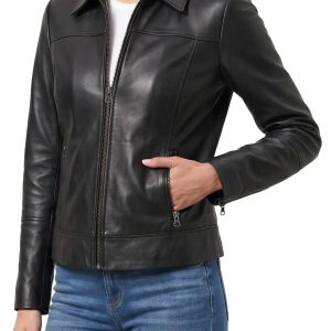 Women's Minimalist Black Lambskin Harrington Jacket