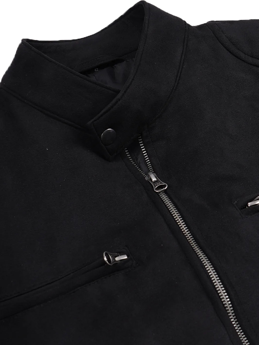 Men's Black Faux Suede Cafe Racer Jacket - Image 3