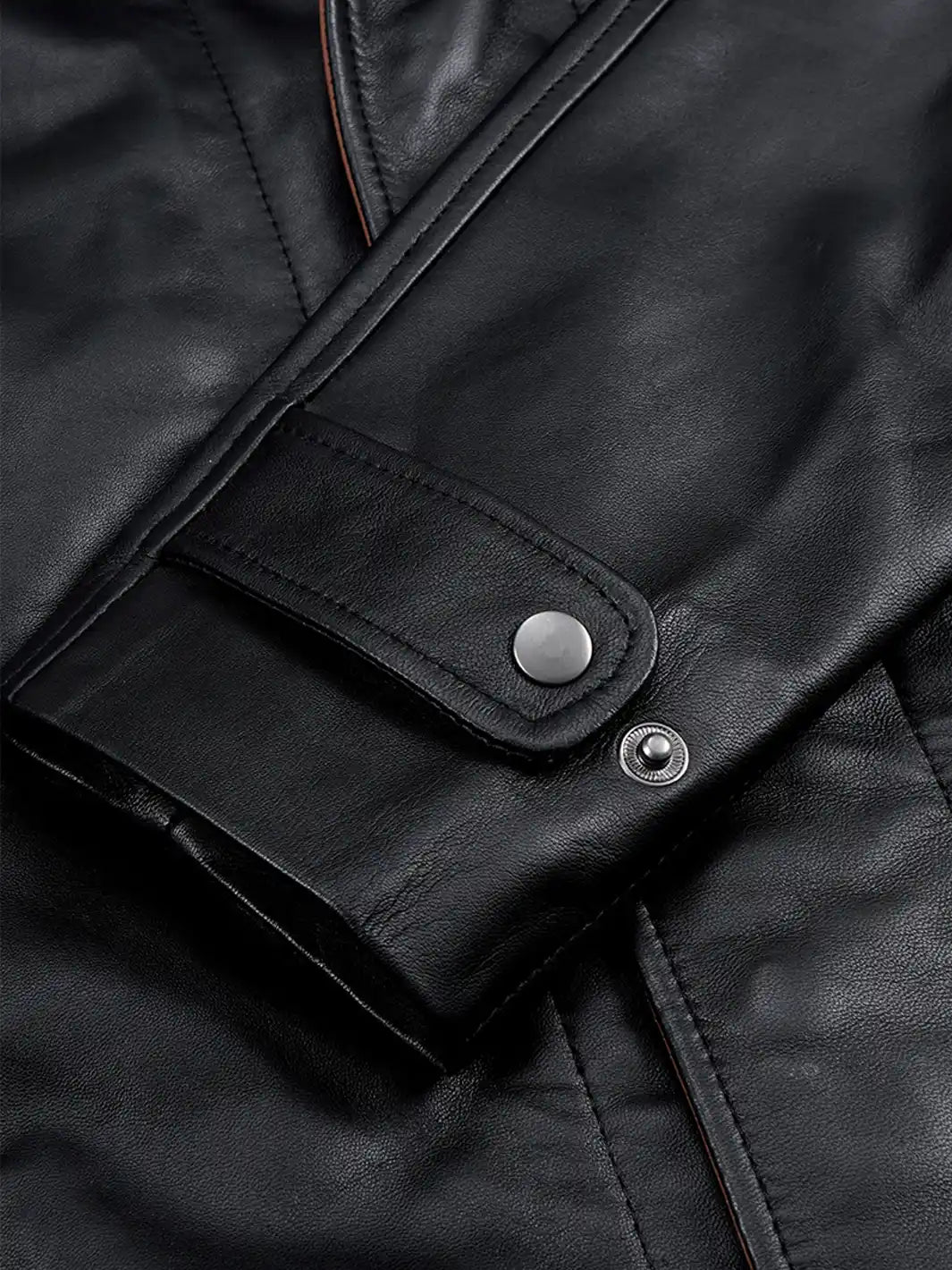 Men's Wide Lapel Black Lambskin 3/4 Length Leather Jacket - Image 4