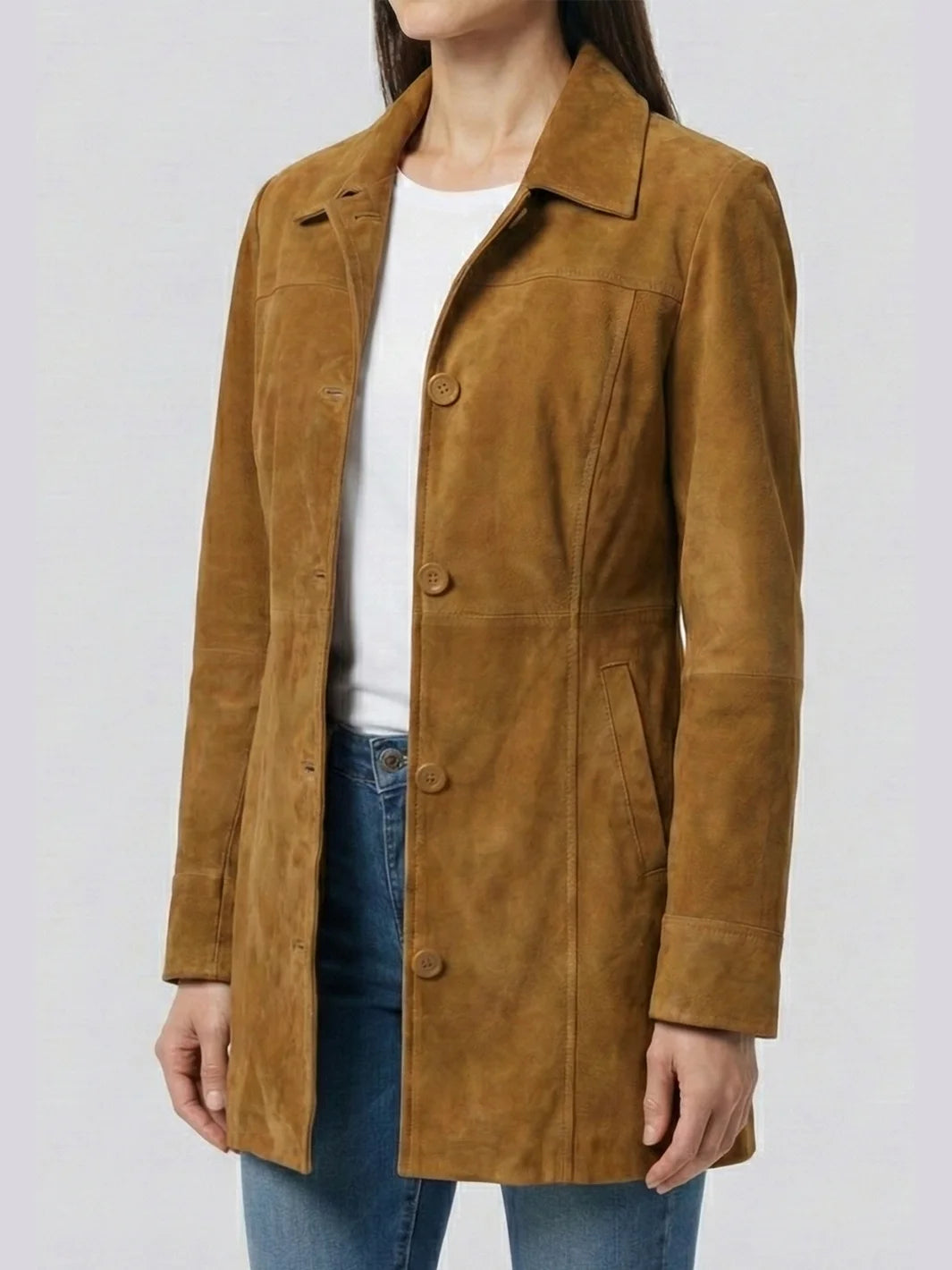 Women's Brown Suede Car Coat - Image 2