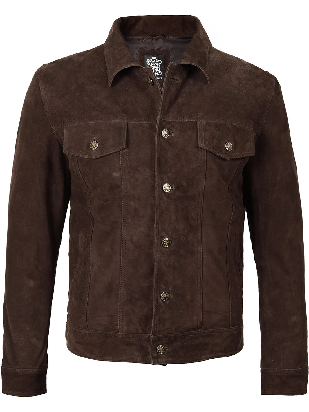 Men's Dark Brown Real Suede Trucker Jacket - Image 4