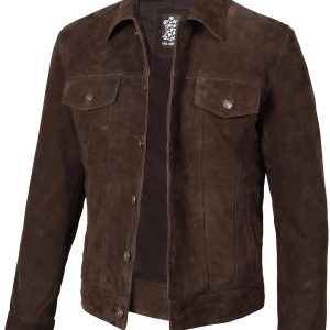 Men's Dark Brown Real Suede Trucker Jacket