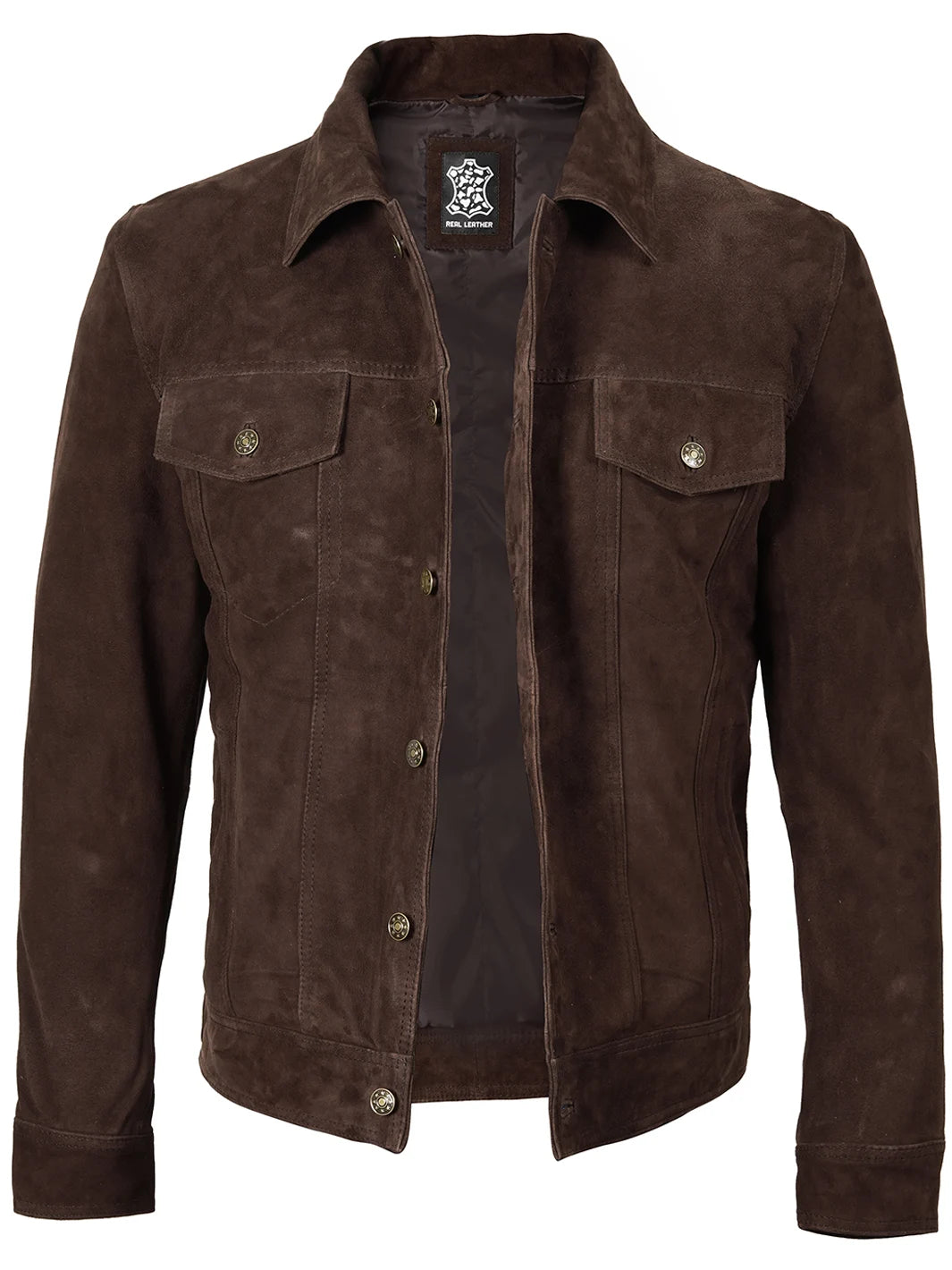 Men's Dark Brown Real Suede Trucker Jacket - Image 3