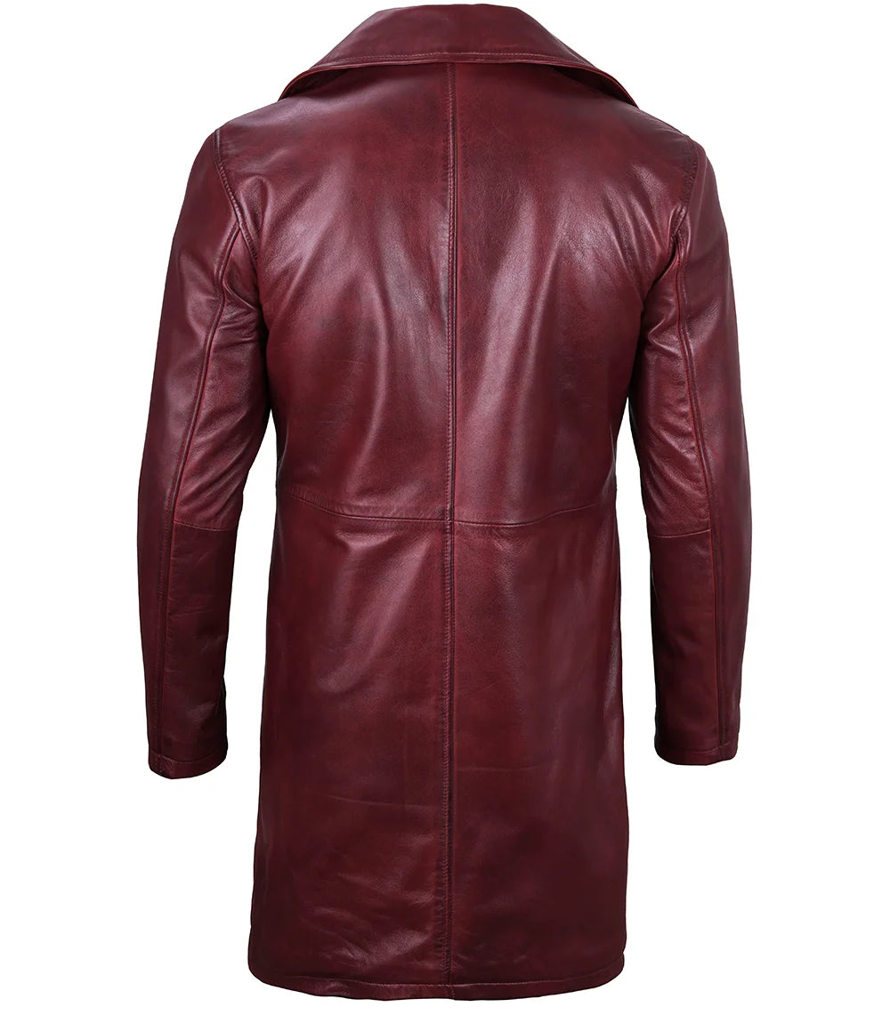 Men's Burgundy Lambskin Leather Car Coat - Image 2